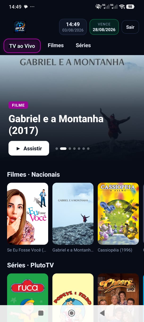 Tela do modelo Cinema no celular